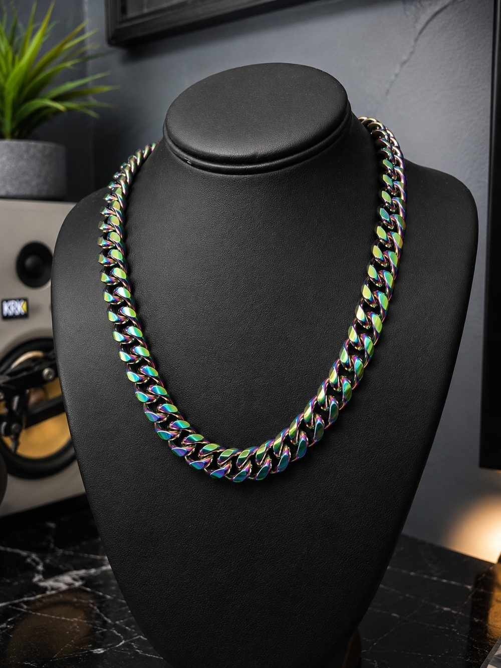 Thick Iridescent Cuban Link Necklace